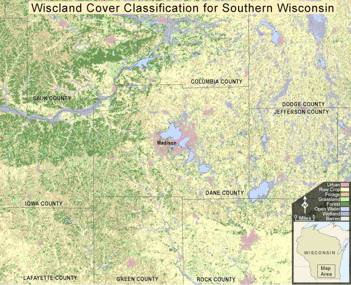 Map showing the land cover classification in southern Wisconsin
